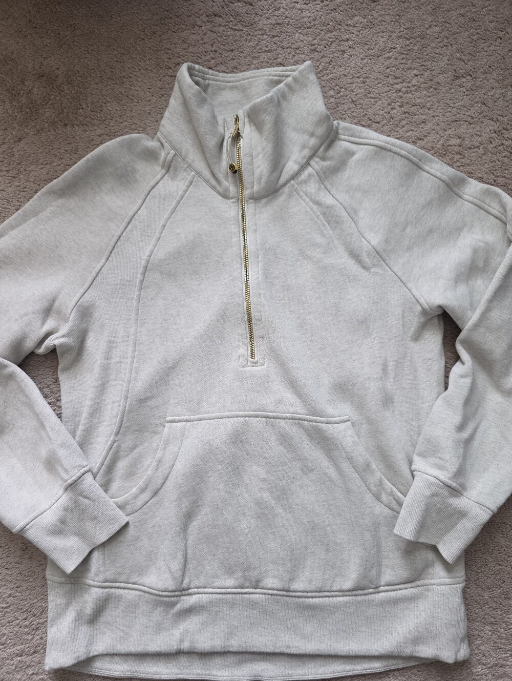 Lululemon Scuba Oversized Funnel-Neck Half Zip Long Heathered Bone/Gold XS/S